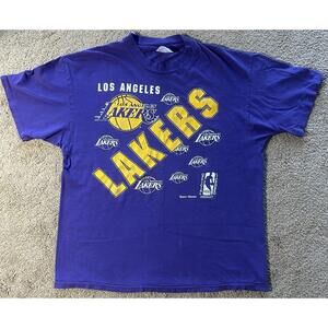 Vtg Hanes La Los Angeles Lakers Purple Graphic T Shirt Adult Xl Distressed Usa